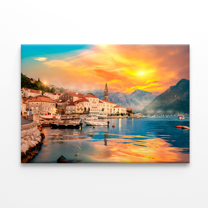 Perast in Bay of Kotor at Sunset Wall Art Decor 100% Australian Made - Bella Home Decor
