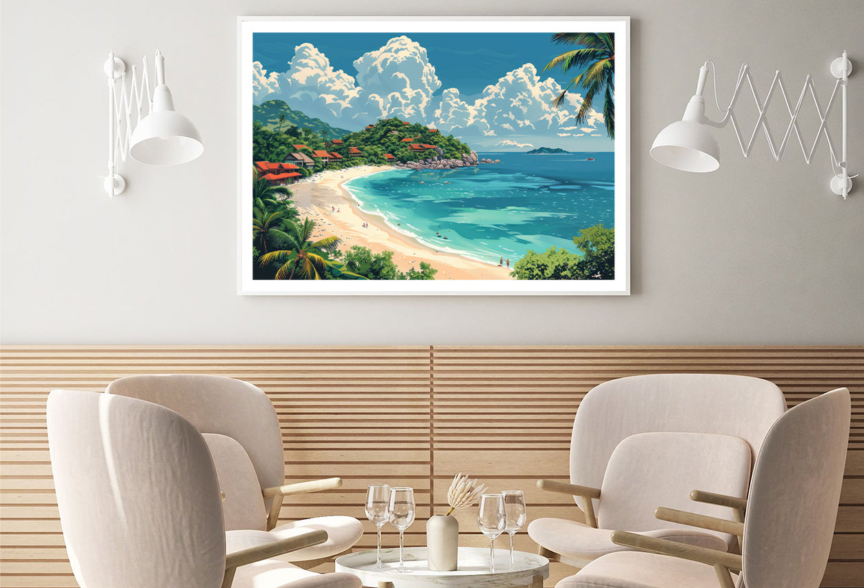 A Beach with a Body of Water with Palm Trees & a Sky Home Decor Premium Quality Poster Print Choose Your Sizes - Bella Home Decor