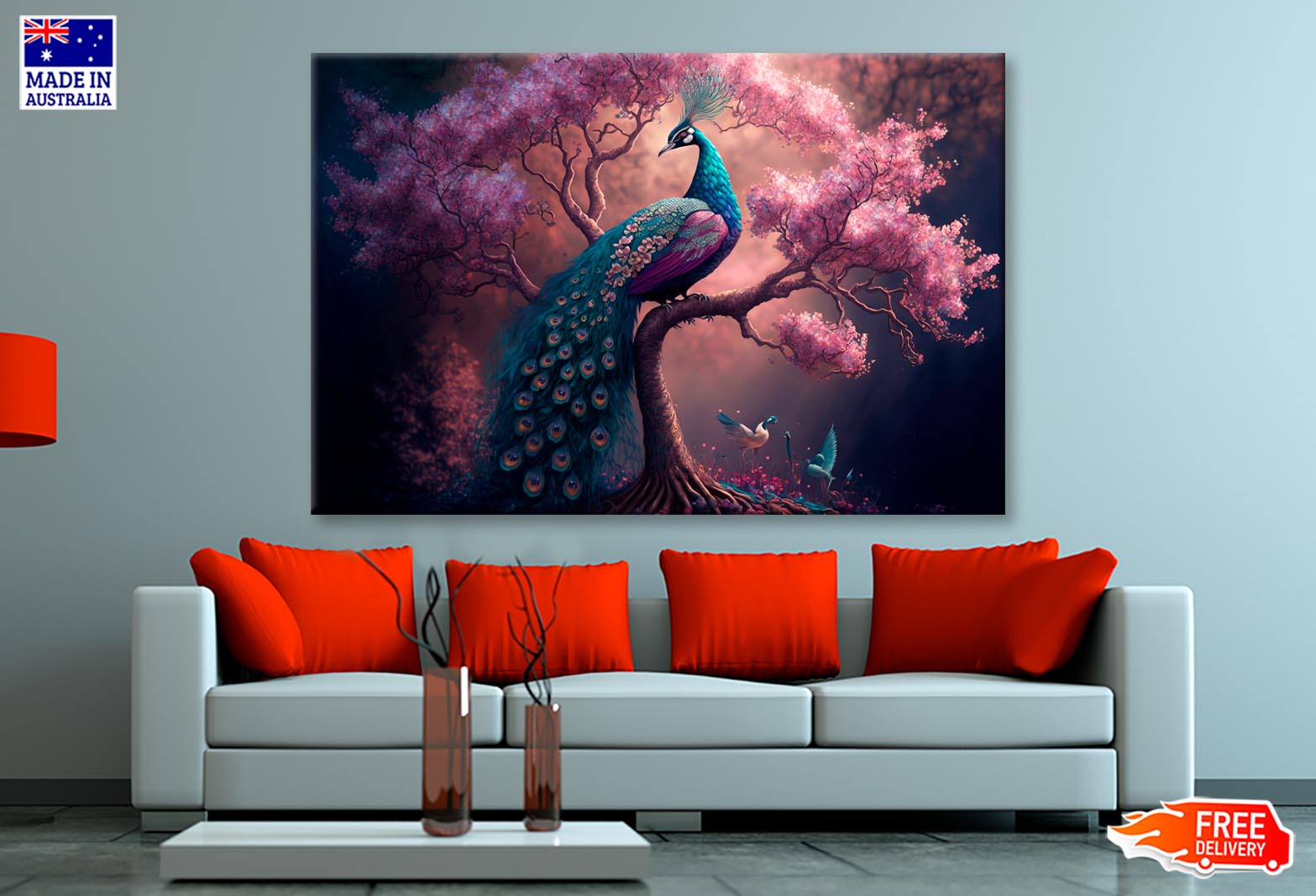 Peacock Sitting on Top of a Tree Wall Art Decor 100% Australian Made - Bella Home Decor