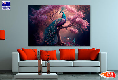 Peacock Sitting on Top of a Tree Wall Art Decor 100% Australian Made - Bella Home Decor