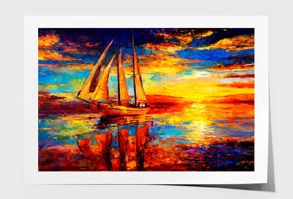 Seascape & Boat Oil Painting Wall Art Limited Edition High Quality Print Unframed Roll Canvas None