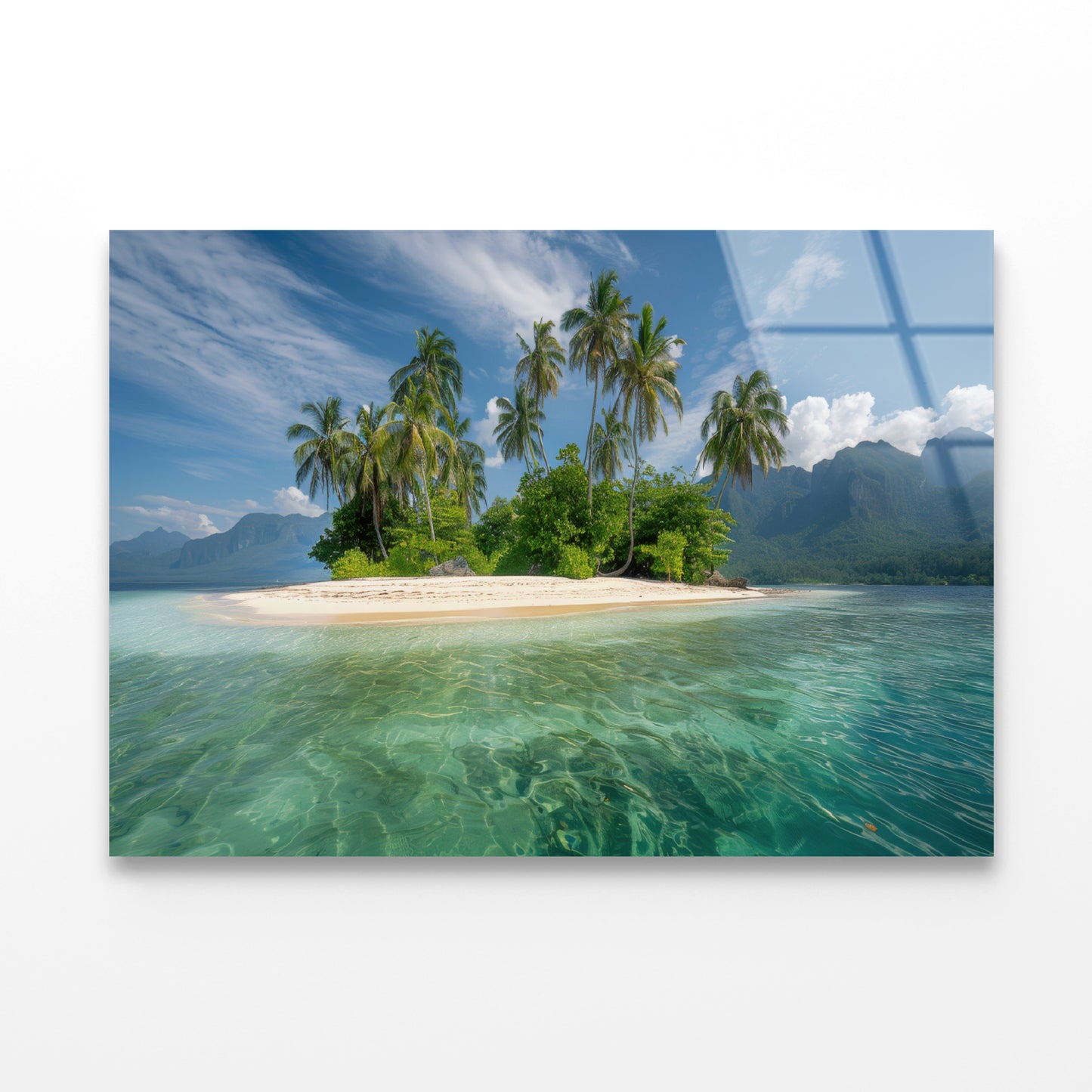 Tropical Island Paradise with Palm Trees Acrylic Glass Print Tempered Glass Wall Art 100% Made in Australia Ready to Hang - Bella Home Decor