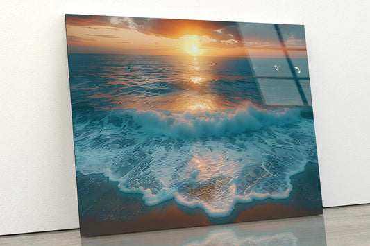 Sunset over the Ocean Acrylic Glass Print Tempered Glass Wall Art 100% Made in Australia Ready to Hang