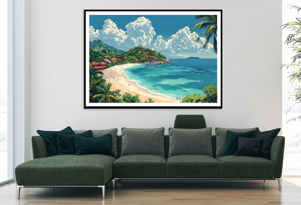 A Beach with a Body of Water with Palm Trees & a Sky Home Decor Premium Quality Poster Print Choose Your Sizes - Bella Home Decor