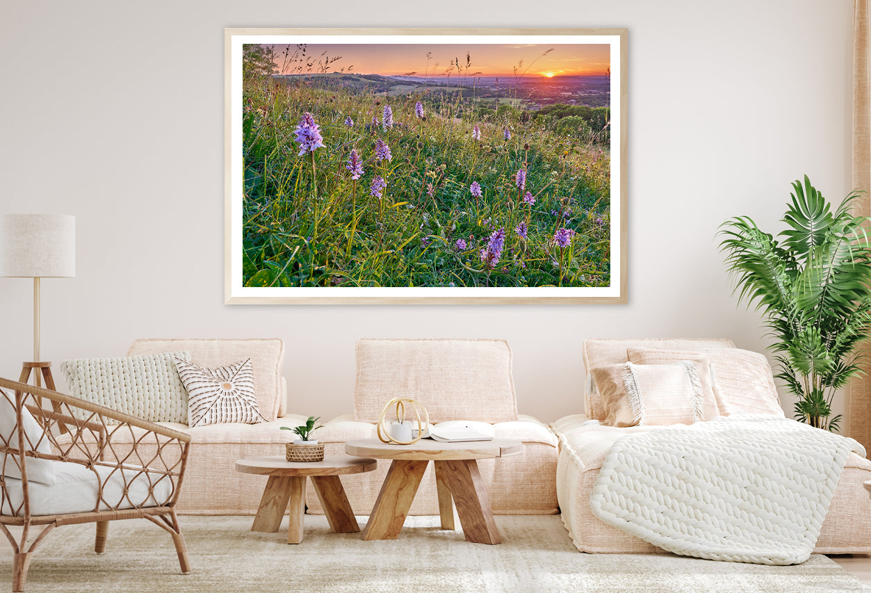 View of Grassland with Orchids, Mountains Home Decor Premium Quality Poster Print Choose Your Sizes