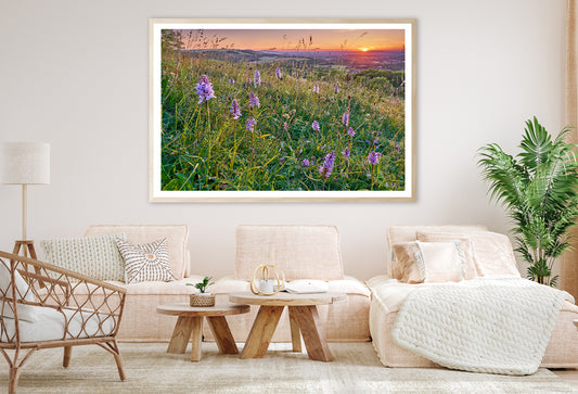 View of Grassland with Orchids, Mountains Home Decor Premium Quality Poster Print Choose Your Sizes