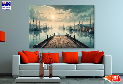 Sunrise Serenity Wooden Pier Fishing at Dawn Wall Art Decor 100% Australian Made