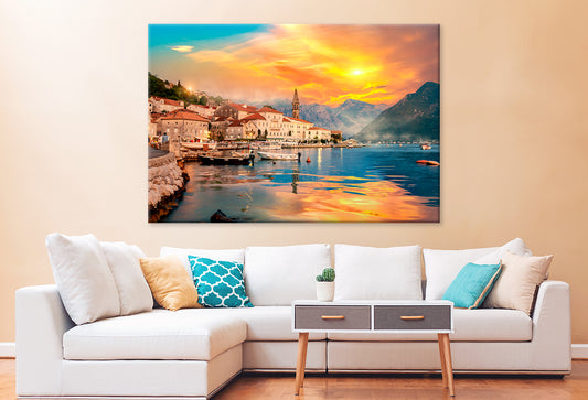 Perast in Bay of Kotor at Sunset Wall Art Decor 100% Australian Made - Bella Home Decor