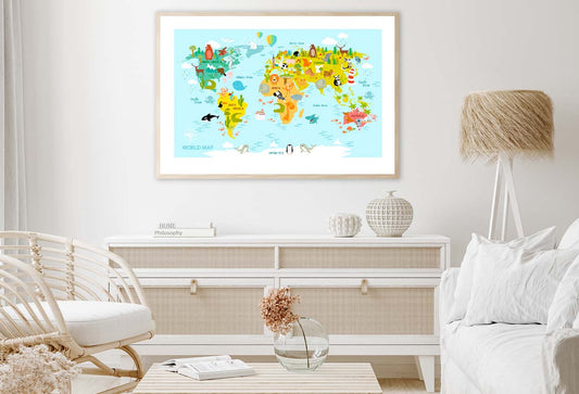 Map Of the World with Cartoon Animals Home Decor Premium Quality Poster Print Choose Your Sizes