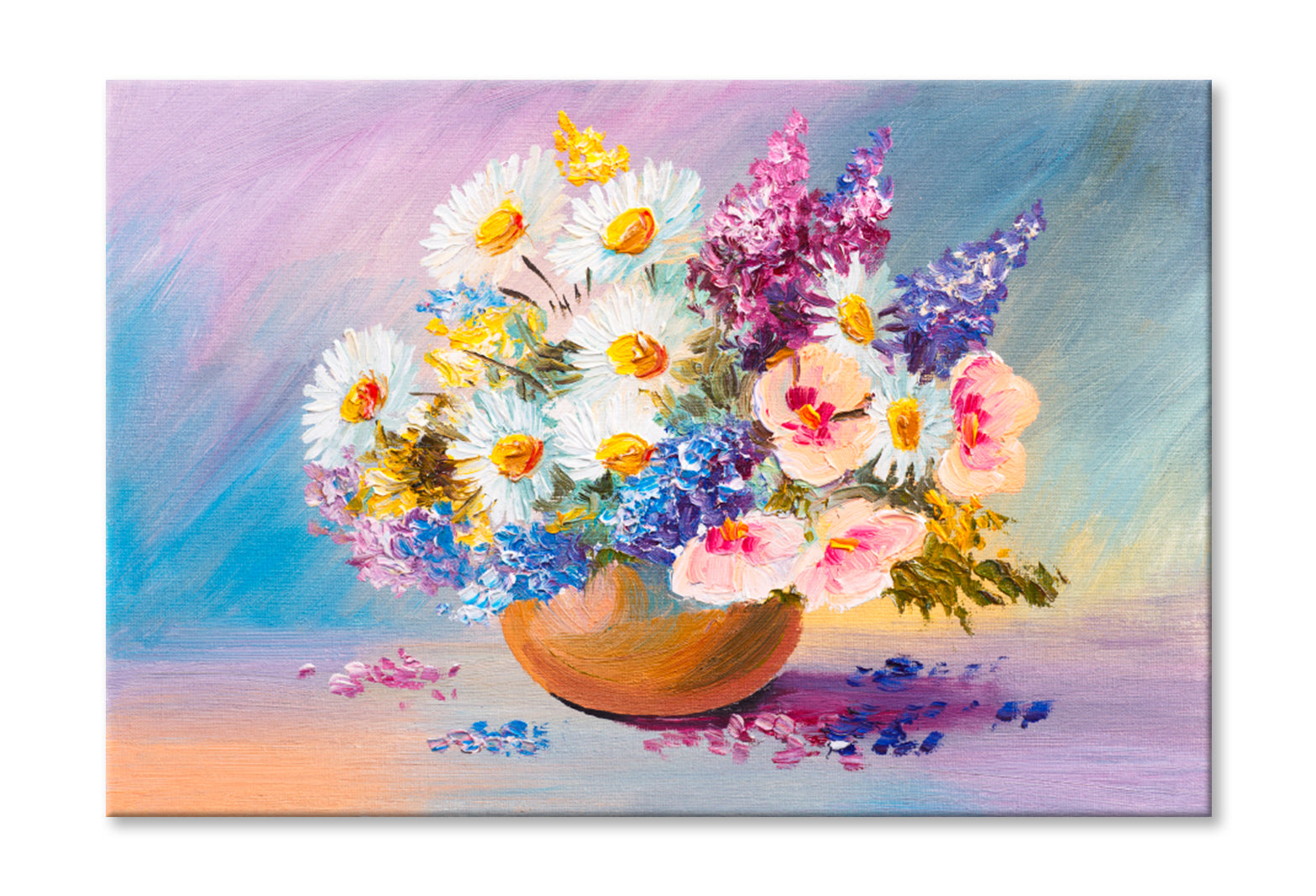 Bouquet Of Summer Flowers, Still Life Oil Painting Limited Edition High Quality Print Stretched Canvas None