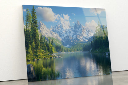 Lake with Trees and Mountains Acrylic Glass Print Tempered Glass Wall Art 100% Made in Australia Ready to Hang - Bella Home Decor
