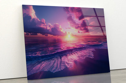 Sunset with Pink Sky in Seashore Acrylic Glass Print Tempered Glass Wall Art 100% Made in Australia Ready to Hang - Bella Home Decor