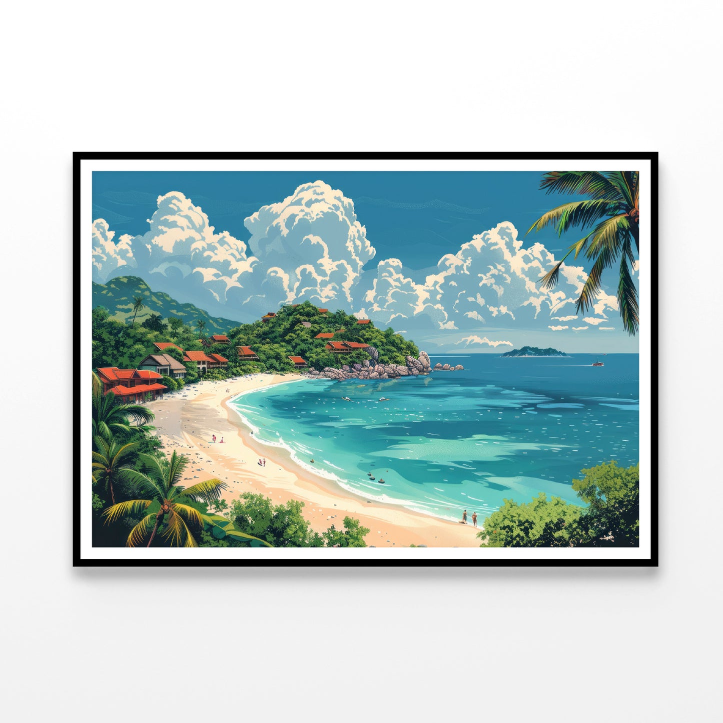 A Beach with a Body of Water with Palm Trees & a Sky Home Decor Premium Quality Poster Print Choose Your Sizes - Bella Home Decor