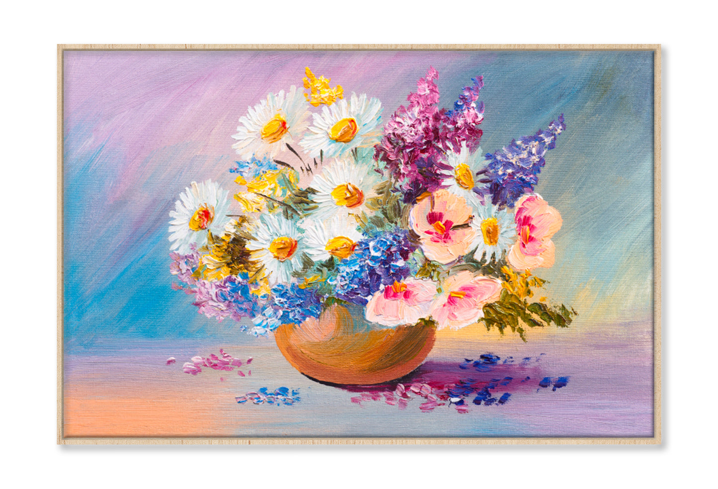 Bouquet Of Summer Flowers, Still Life Oil Painting Limited Edition High Quality Print Canvas Box Framed Natural