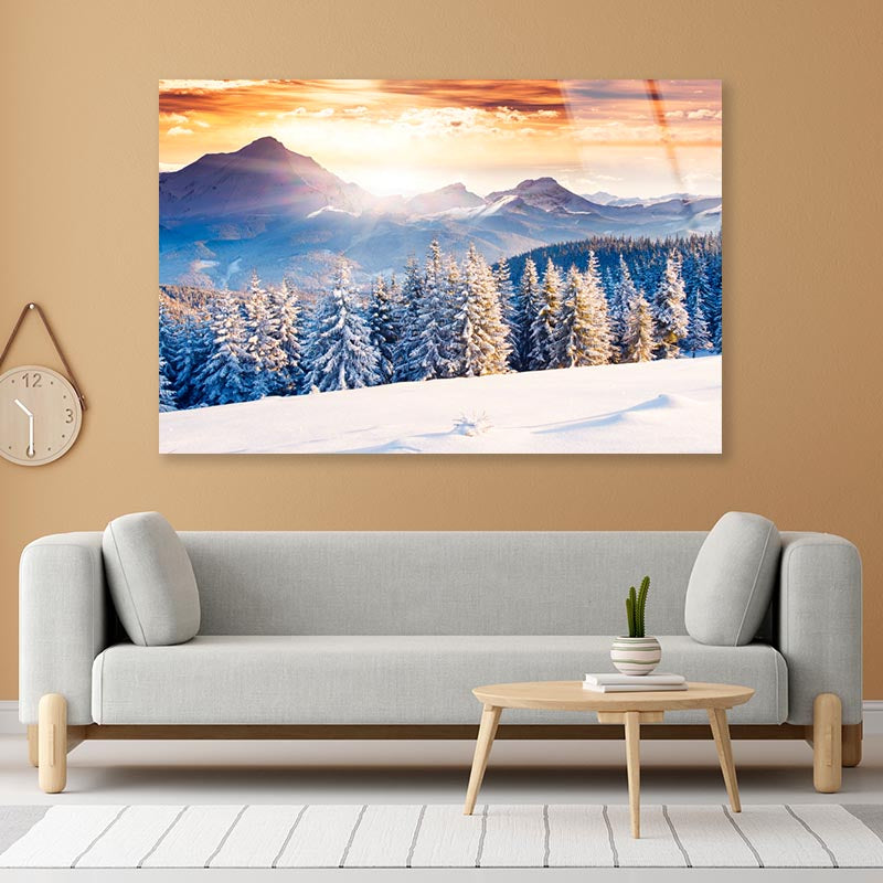 Fantastic Evening Winter Landscape Acrylic Glass Print Tempered Glass Wall Art 100% Made in Australia Ready to Hang - Bella Home Decor