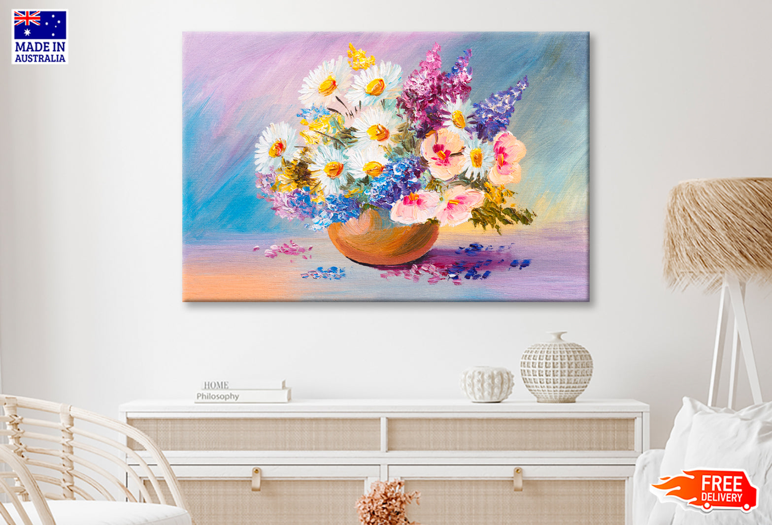 Bouquet Of Summer Flowers, Still Life Oil Painting Limited Edition High Quality Print