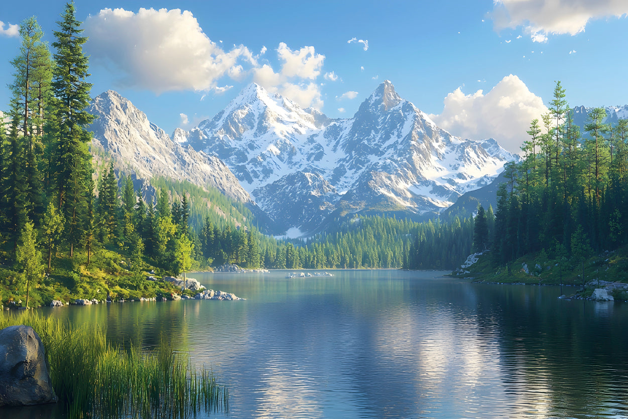 Lake with Trees and Mountains Print 100% Australian Made - Bella Home Decor