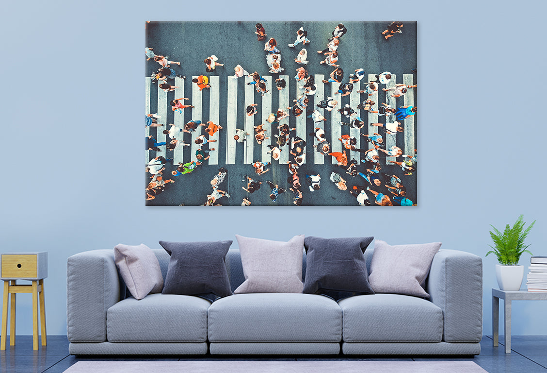 Pedestrians Crossing Aerial View  Wall Art Decor 100% Australian Made