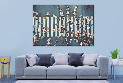 Pedestrians Crossing Aerial View  Wall Art Decor 100% Australian Made
