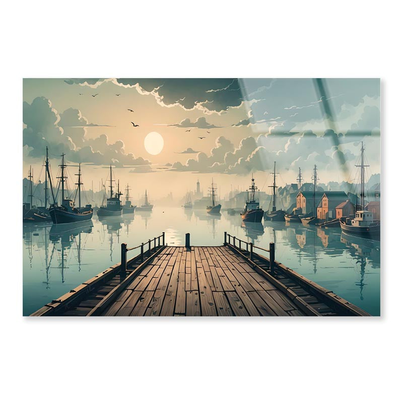 Sunrise Serenity Wooden Pier Fishing at Dawn  Acrylic Glass Print Tempered Glass Wall Art 100% Made in Australia Ready to Hang