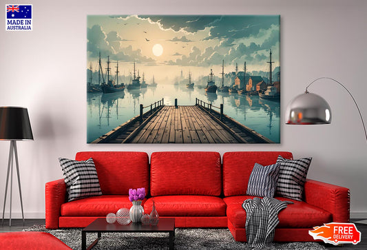 Sunrise Serenity Wooden Pier Fishing at Dawn Wall Art Decor 100% Australian Made