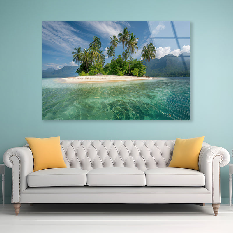 Tropical Island Paradise with Palm Trees Acrylic Glass Print Tempered Glass Wall Art 100% Made in Australia Ready to Hang - Bella Home Decor