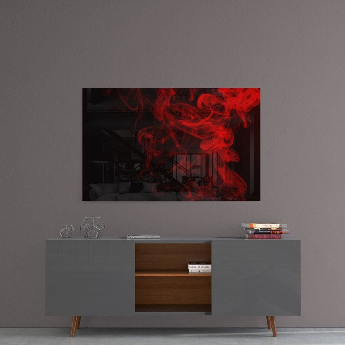 Red Ink Abstract Design UV Direct Aluminum Print Australian Made Quality