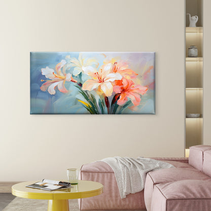 Painted Orange White Lily Wall Art Canvas Office Home Room Framed 120x60cm - Bella Home Decor