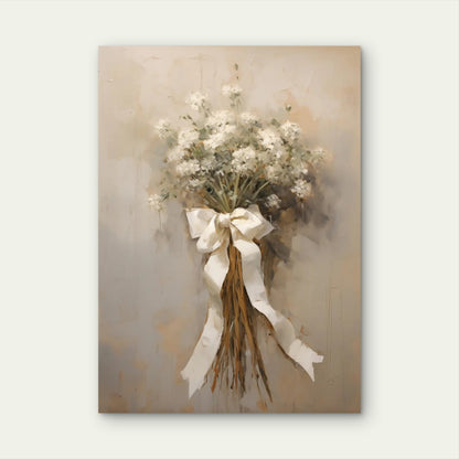 White Floral Bouquet Bow Tied 40x60cm Metal Print Ready to Hang - Bella Home Decor