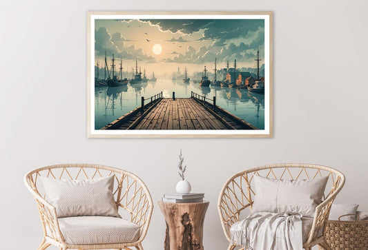 Sunrise Serenity Wooden Pier Fishing at Dawn Home Decor Premium Quality Poster Print Choose Your Sizes