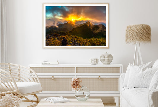 View of a Bright Sun with Mountains and a Cloudy Sky Home Decor Premium Quality Poster Print Choose Your Sizes