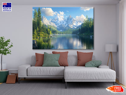 Lake with Trees and Mountains Print 100% Australian Made - Bella Home Decor