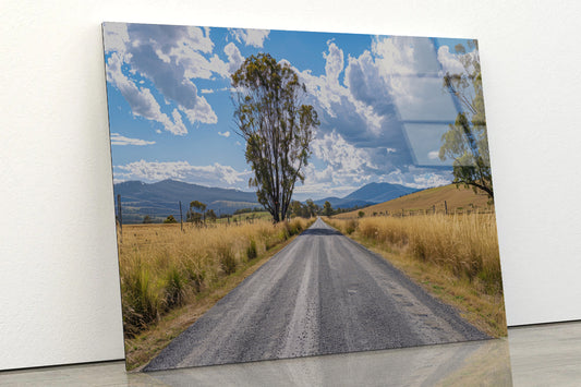 Road with Trees, Sky & Mountains Acrylic Glass Print Tempered Glass Wall Art 100% Made in Australia Ready to Hang - Bella Home Decor