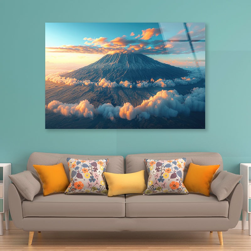 Clouds Around Mount Kilimanjaro Acrylic Glass Print Tempered Glass Wall Art 100% Made in Australia Ready to Hang - Bella Home Decor