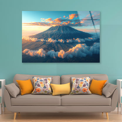Clouds Around Mount Kilimanjaro Acrylic Glass Print Tempered Glass Wall Art 100% Made in Australia Ready to Hang - Bella Home Decor