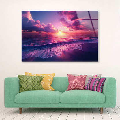 Sunset with Pink Sky in Seashore Acrylic Glass Print Tempered Glass Wall Art 100% Made in Australia Ready to Hang - Bella Home Decor