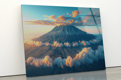 Clouds Around Mount Kilimanjaro Acrylic Glass Print Tempered Glass Wall Art 100% Made in Australia Ready to Hang - Bella Home Decor
