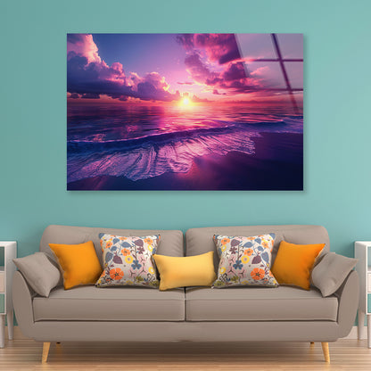 Sunset with Pink Sky in Seashore Acrylic Glass Print Tempered Glass Wall Art 100% Made in Australia Ready to Hang - Bella Home Decor