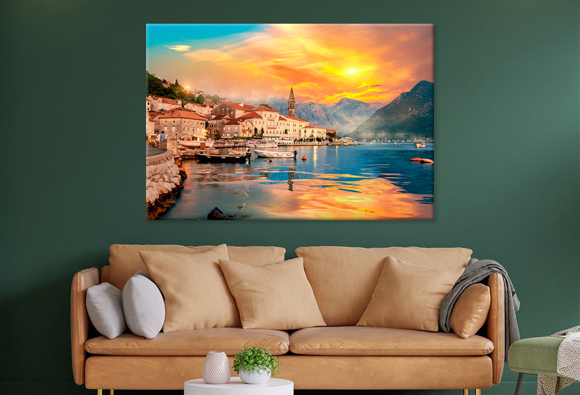 Perast in Bay of Kotor at Sunset Wall Art Decor 100% Australian Made - Bella Home Decor