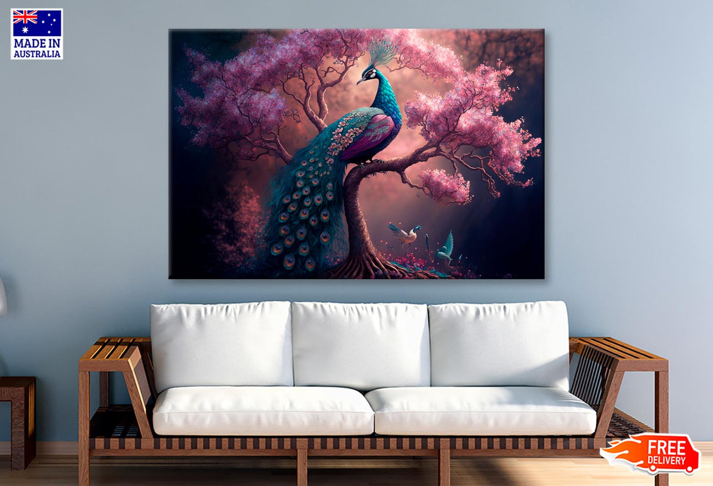 Peacock Sitting on Top of a Tree Wall Art Decor 100% Australian Made - Bella Home Decor