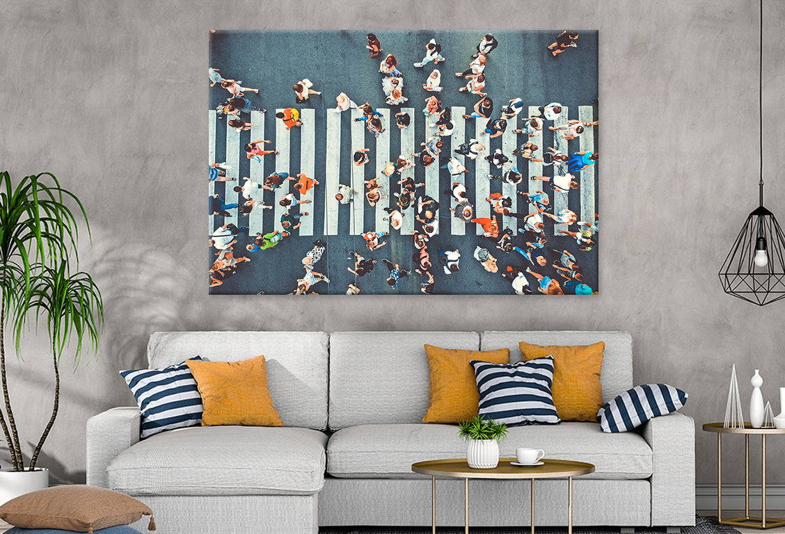 Pedestrians Crossing Aerial View  Wall Art Decor 100% Australian Made