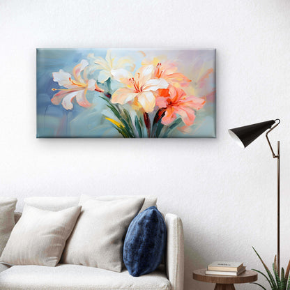 Painted Orange White Lily Wall Art Canvas Office Home Room Framed 120x60cm - Bella Home Decor