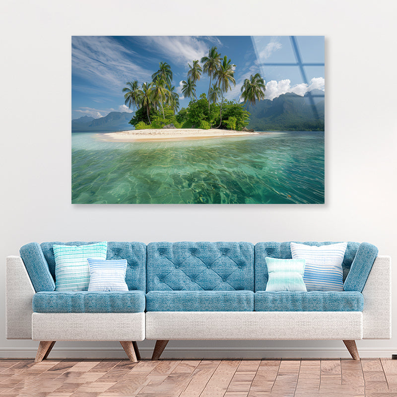 Tropical Island Paradise with Palm Trees Acrylic Glass Print Tempered Glass Wall Art 100% Made in Australia Ready to Hang - Bella Home Decor