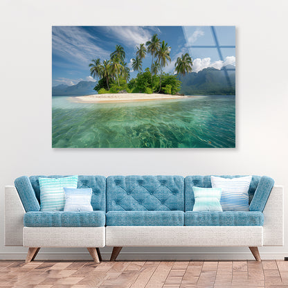 Tropical Island Paradise with Palm Trees Acrylic Glass Print Tempered Glass Wall Art 100% Made in Australia Ready to Hang - Bella Home Decor