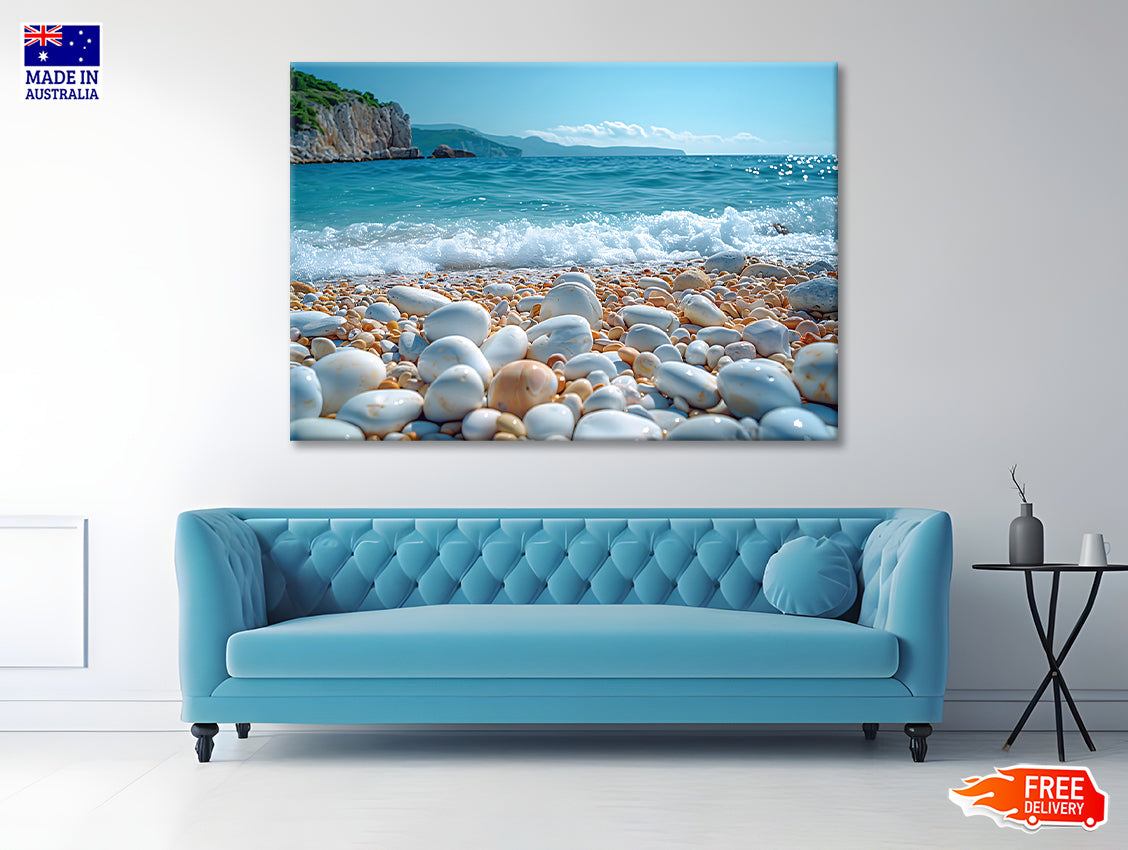 View of Rocks, Beach with Sky Print 100% Australian Made - Bella Home Decor