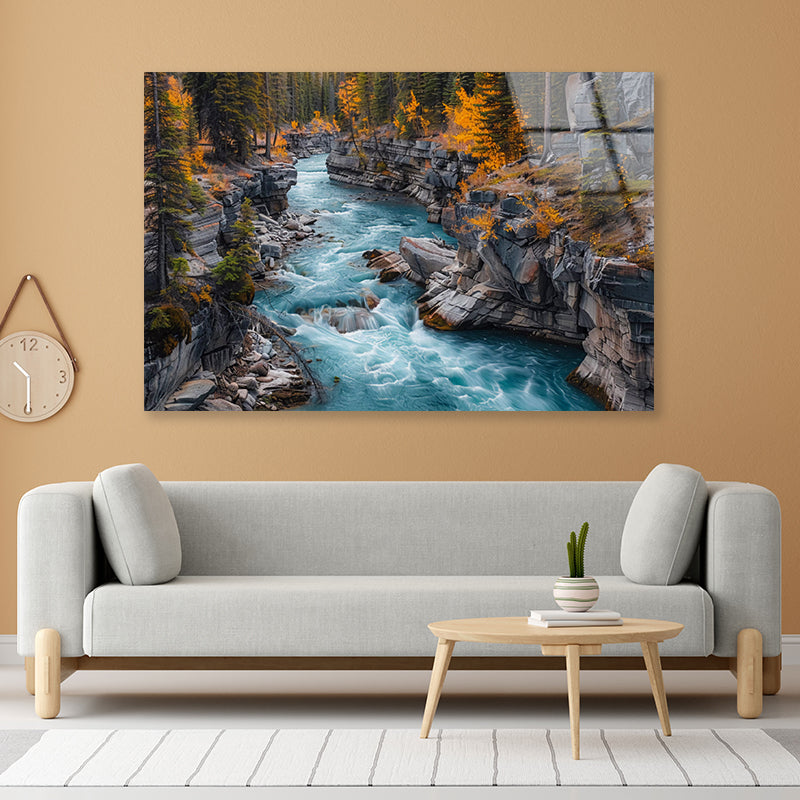 A River Flowing Through a Rocky Area Acrylic Glass Print Tempered Glass Wall Art 100% Made in Australia Ready to Hang