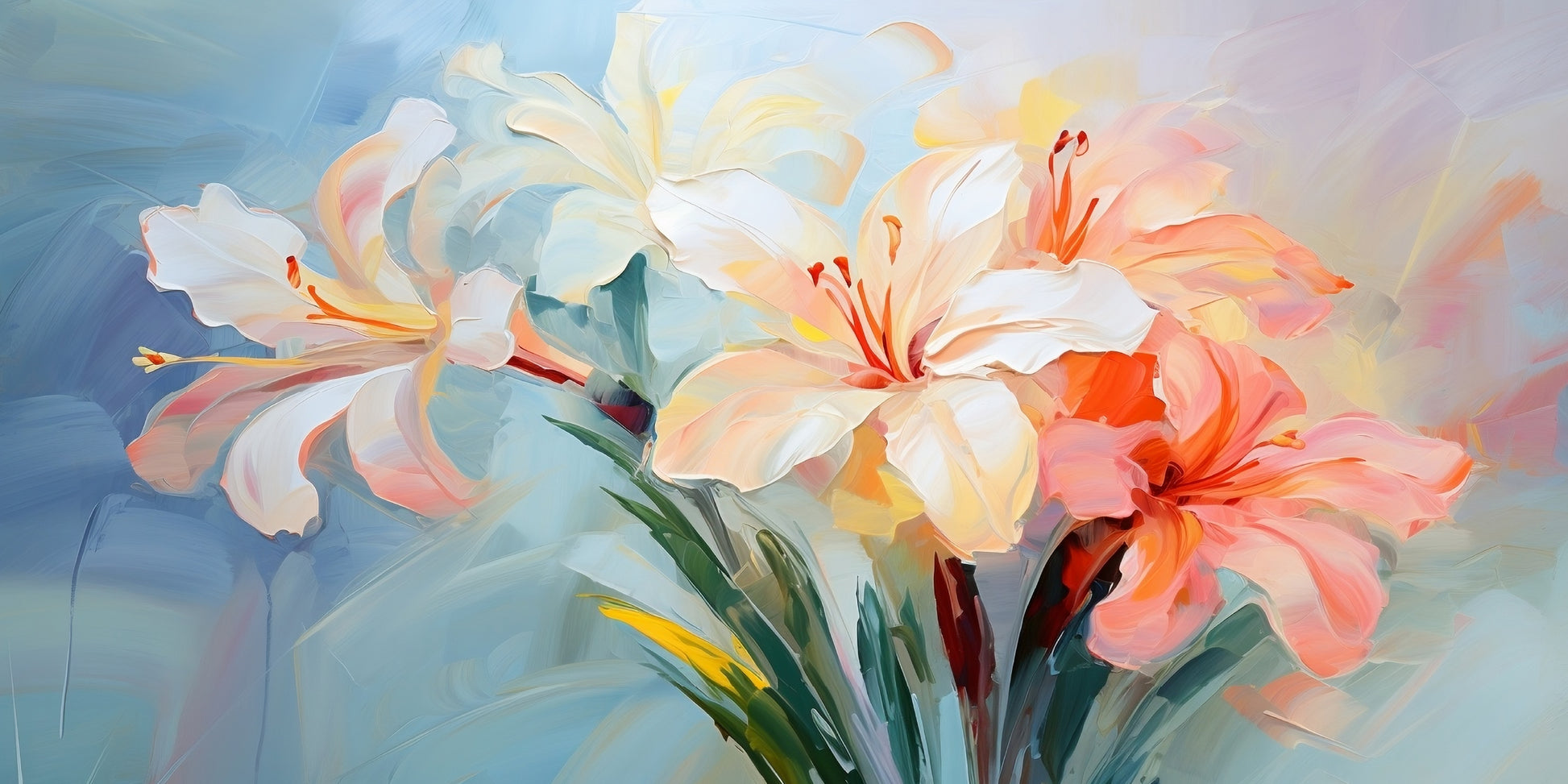Painted Orange White Lily Wall Art Canvas Office Home Room Framed 120x60cm - Bella Home Decor