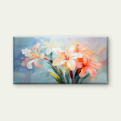 Painted Orange White Lily Wall Art Canvas Office Home Room Framed 120x60cm - Bella Home Decor