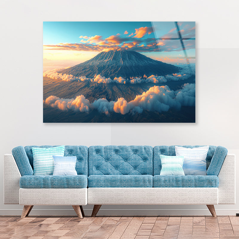 Clouds Around Mount Kilimanjaro Acrylic Glass Print Tempered Glass Wall Art 100% Made in Australia Ready to Hang - Bella Home Decor
