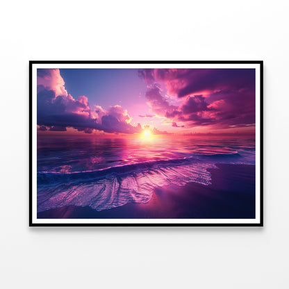 Sunset with Pink Sky in Seashore Home Decor Premium Quality Poster Print Choose Your Sizes